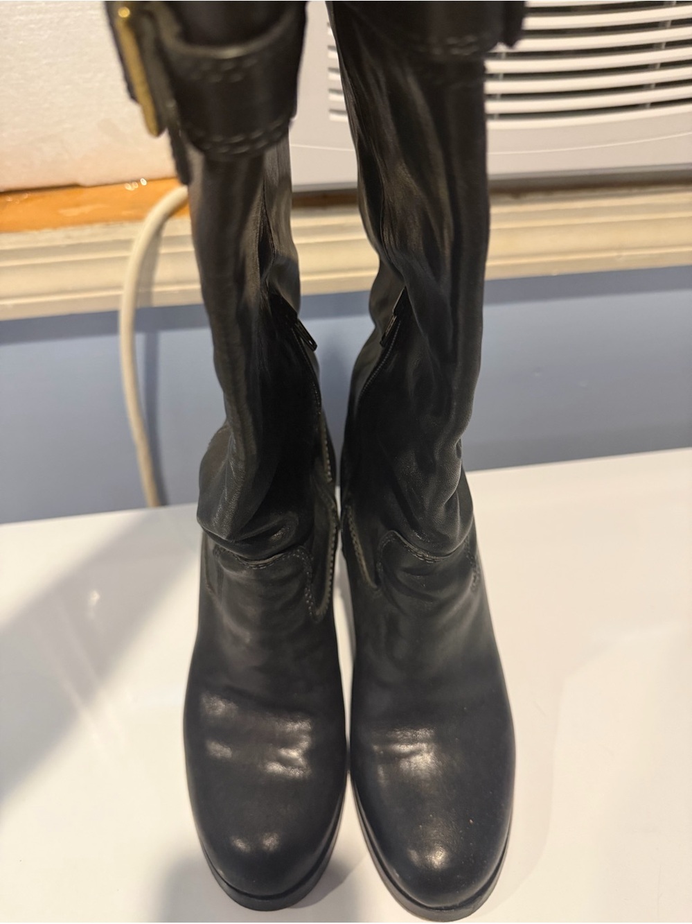 Classic Black Leather Knee-High Women's Boots